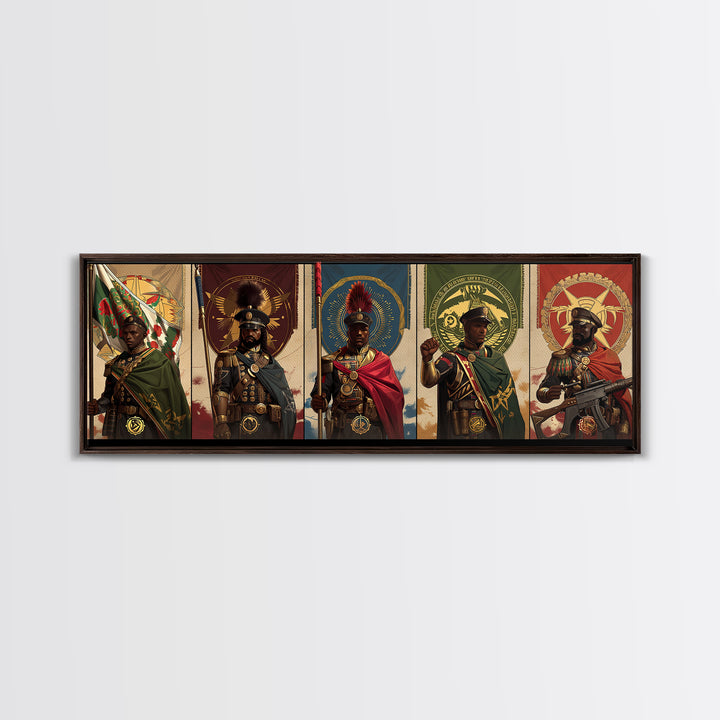 Regal African Warriors Framed Canvas Print, Ceremonial Soldier Portraits, African Warrior Art, Black Culture Wall Decor Gift