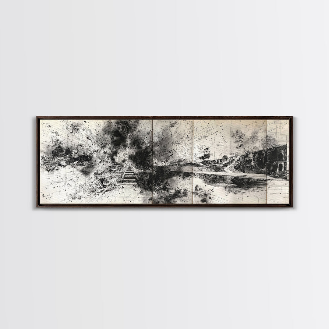 Black Ink Abstract Architecture Canvas Print, Minimalist Cityscape Wall Decor, Modern Office Art, Monochrome Gallery Gift