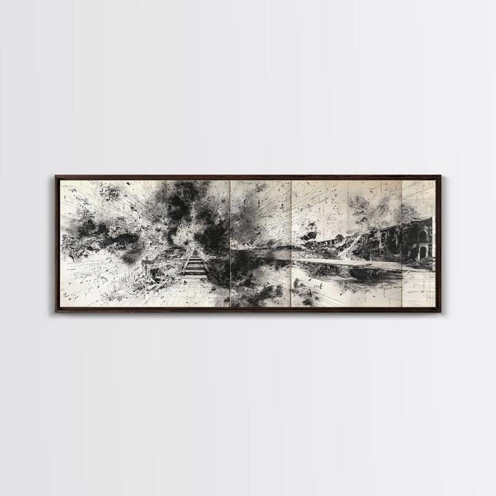 Black Ink Abstract Architecture Canvas Print, Minimalist Cityscape Wall Decor, Modern Office Art, Monochrome Gallery Gift