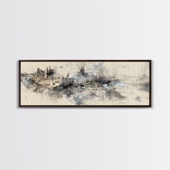 Modern Urban Skyline Wall Art, Abstract Architecture Drawing, Contemporary Office Decor, Neutral City Canvas Print Gift For Loft