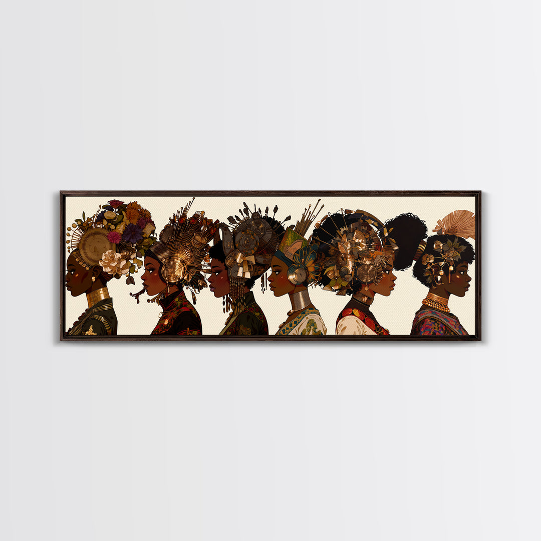 African Women Profile Wall Art, Regal Bold Afrocentric Fashion Portraits, Black Queen Canvas Print, Cultural Home Decor Gift