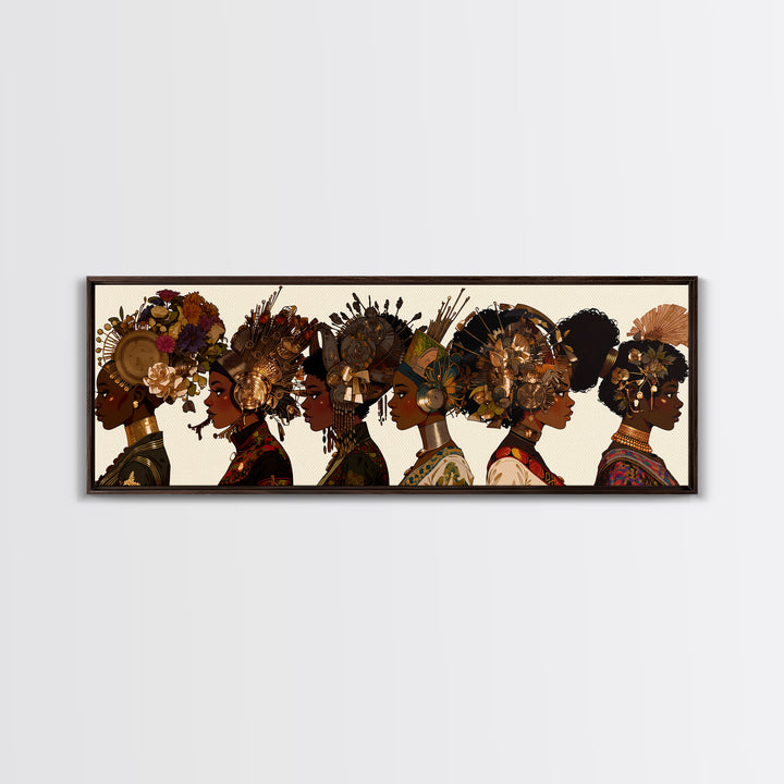 African Women Profile Wall Art, Regal Bold Afrocentric Fashion Portraits, Black Queen Canvas Print, Cultural Home Decor Gift