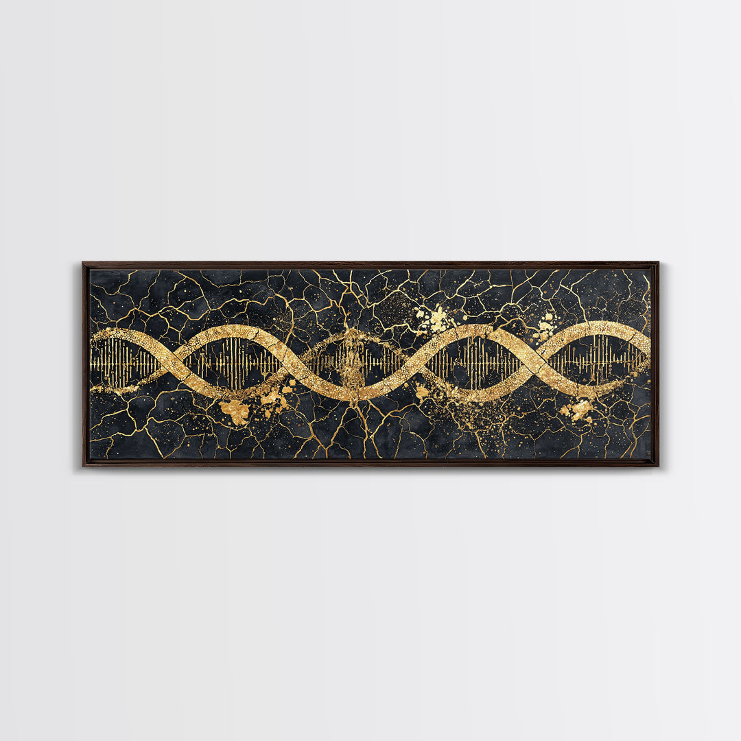 Gold DNA Helix Wall Art, Abstract Luxury Science Canvas Print, Black And Gold Design, Modern Office Decor For Biology Gift