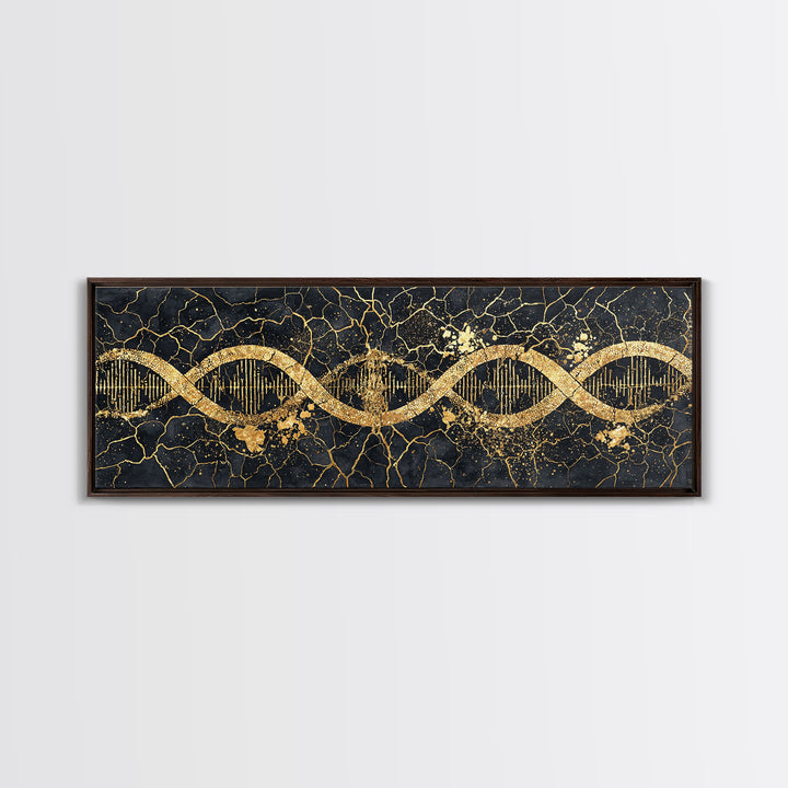 Gold DNA Helix Wall Art, Abstract Luxury Science Canvas Print, Black And Gold Design, Modern Office Decor For Biology Gift