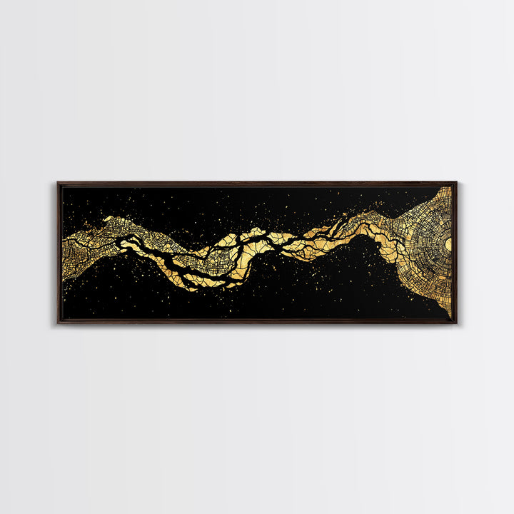 Gold Cracked River Abstract Canvas Print, Black And Gold Art, Luxury Canvas Art, Modern Wall Decor, Unique Home Decor Gift