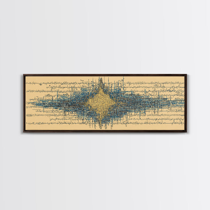 Blue Gold Signal Abstract Framed Canvas Print, Geometric Wall Art, Modern Canvas Art, Office Decor, Elegant Home Decor Gift