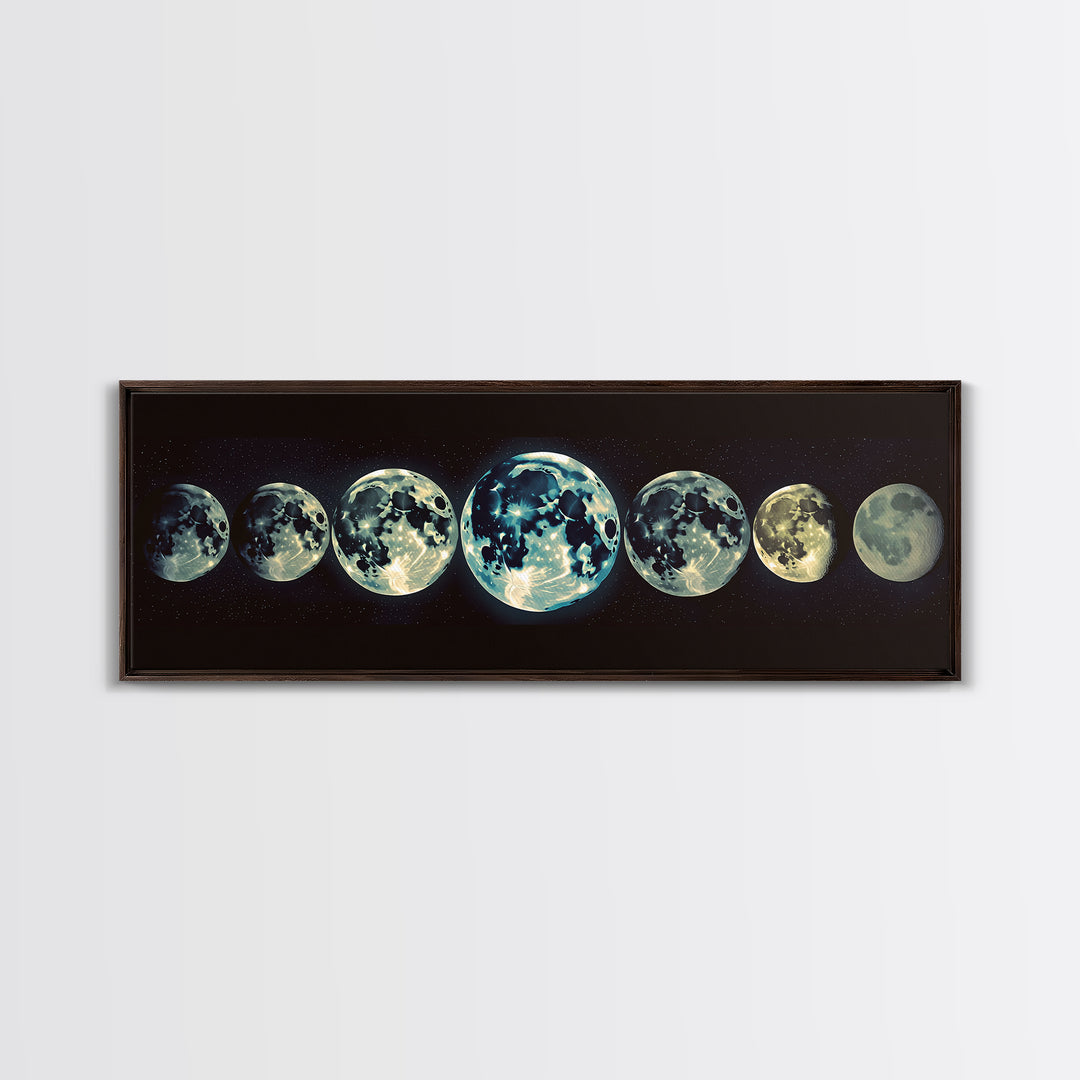 Glowing Moon Phases Canvas Print, Celestial Wall Art, Black Art Print, Dreamy Wall Art, Bedroom Wall Decor, Unique Gift, Poster