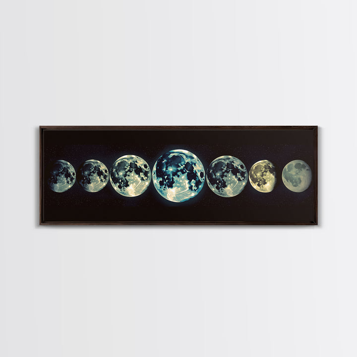 Glowing Moon Phases Canvas Print, Celestial Wall Art, Black Art Print, Dreamy Wall Art, Bedroom Wall Decor, Unique Gift, Poster