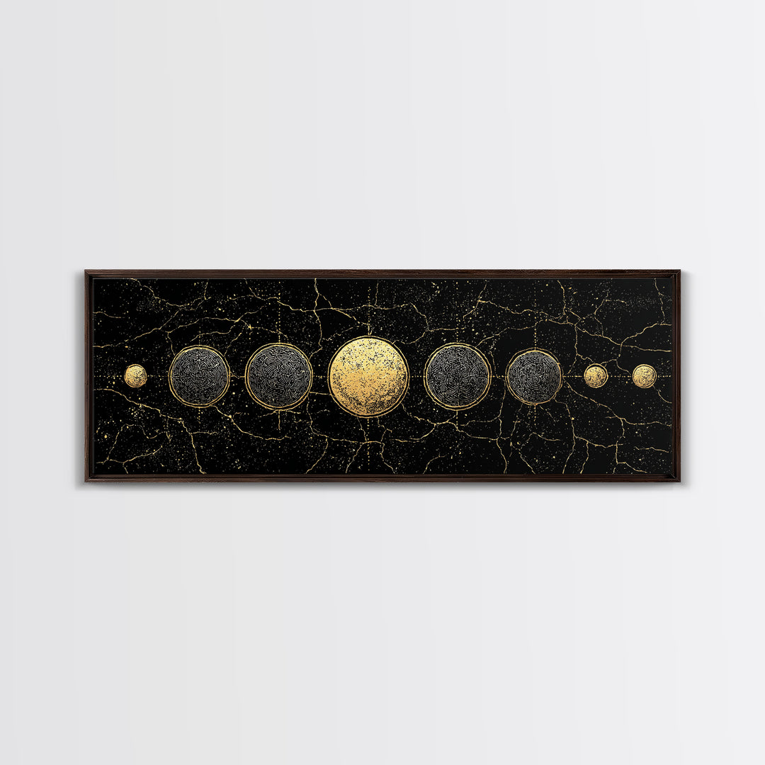 Gold Planet Alignment Wall Art, Black And Gold Art, Geometric Wall Art, Abstract Canvas Print, Luxury Canvas Art Decor Gift