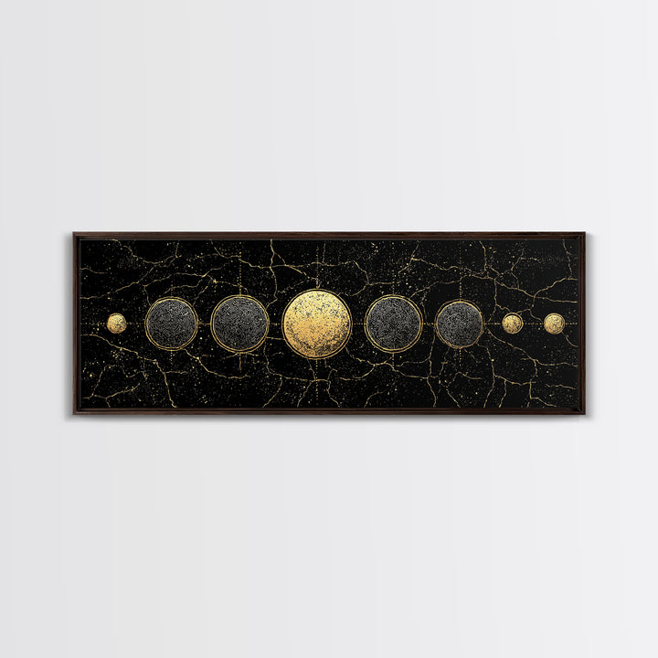 Gold Planet Alignment Wall Art, Black And Gold Art, Geometric Wall Art, Abstract Canvas Print, Luxury Canvas Art Decor Gift