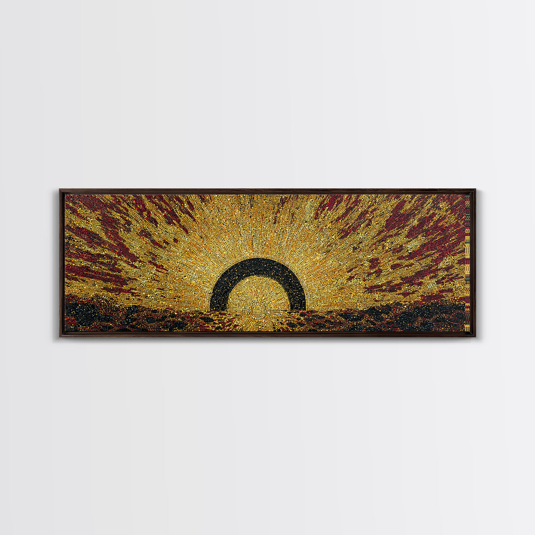 Radiant Golden Eclipse Sunrise Wall Art, Abstract African Art Decor, Burnt Orange Canvas Print, Bold Statement Home Decor