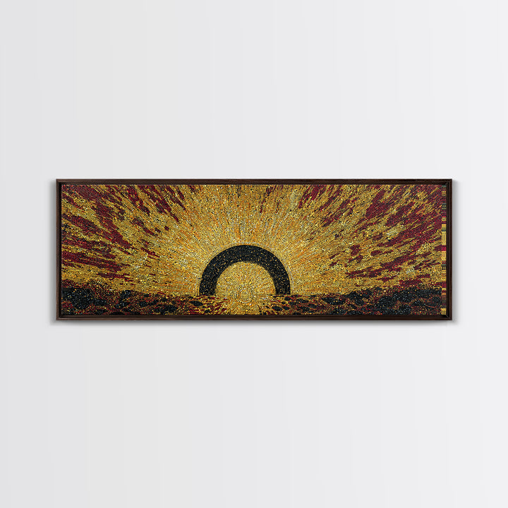 Radiant Golden Eclipse Sunrise Wall Art, Abstract African Art Decor, Burnt Orange Canvas Print, Bold Statement Home Decor