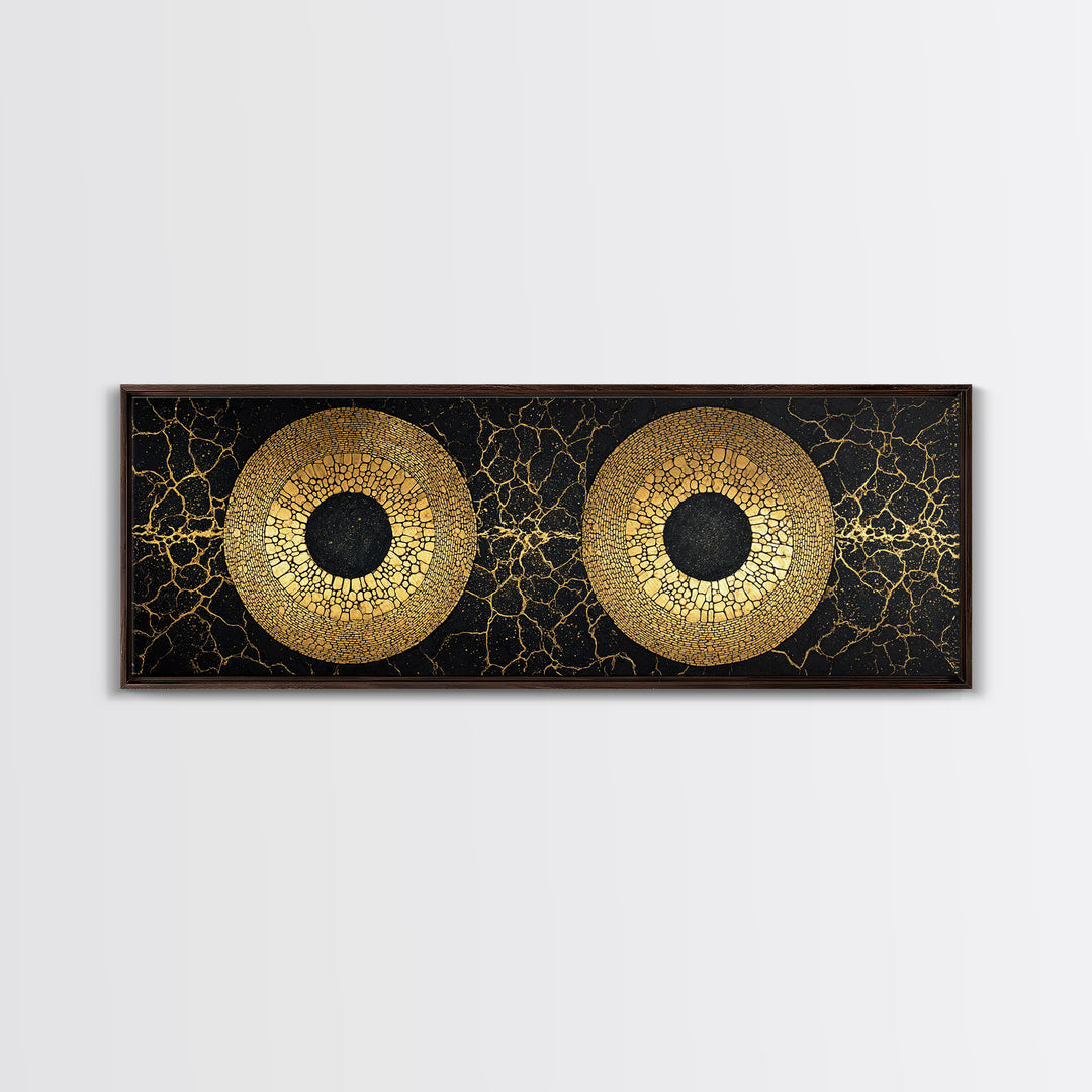 Twin Gold Mosaic Circles Wall Art, African Abstract Art, Black And Gold Canvas Print, Geometric Statement Living Room Decor