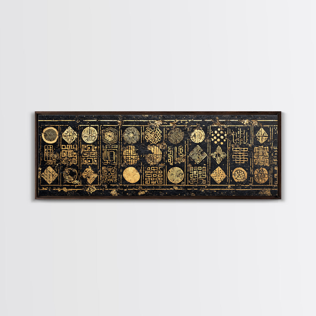 Gold Tribal Symbol Panels Wall Art African Tribal Art Print Afrocentric Decor Cultural Wall Decor Statement Canvas For Living Room