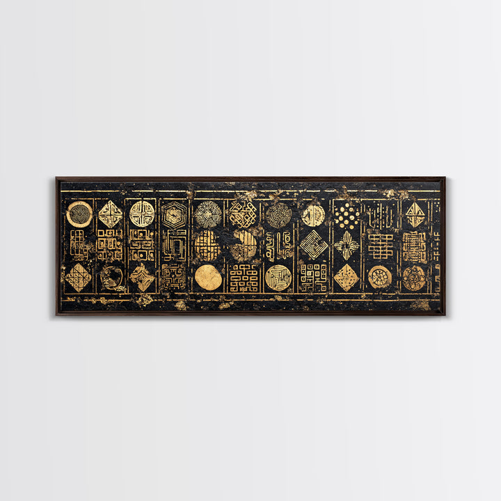 Gold Tribal Symbol Panels Wall Art African Tribal Art Print Afrocentric Decor Cultural Wall Decor Statement Canvas For Living Room