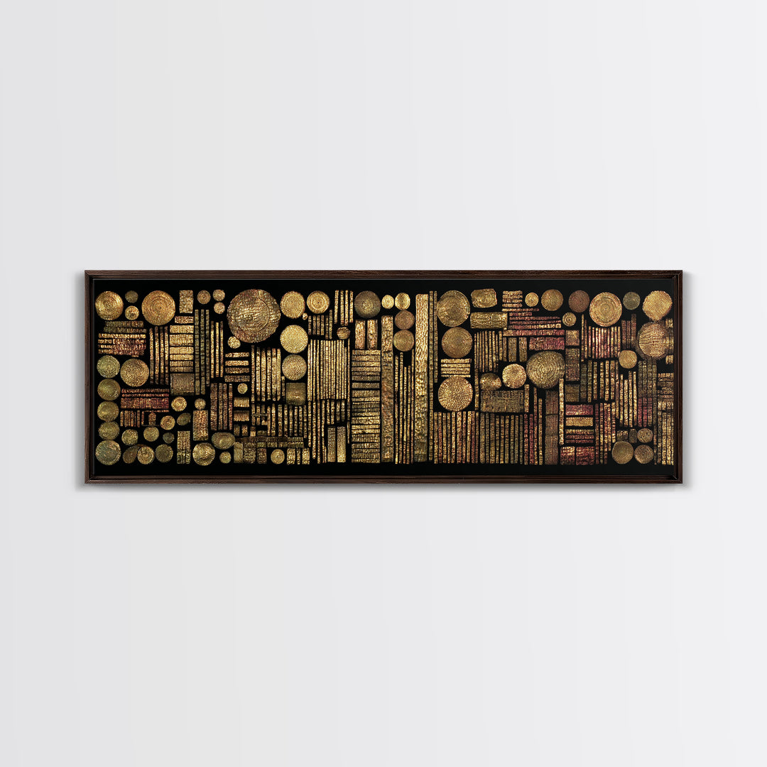 Gold Tribal Geometry And Circle Grid Wall Art Abstract African Art Luxury Canvas Decor Modern Ethnic Wall Decor For Living Room