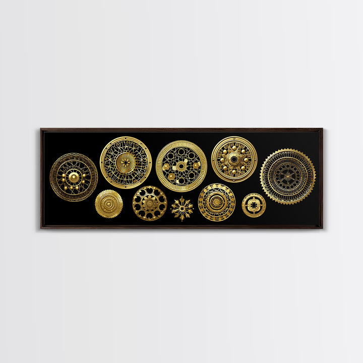 Golden Celestial Wheels And Sun Discs Wall Art African Inspired Geometry Luxury Canvas Decor Mystical Gold Home Decor Gift
