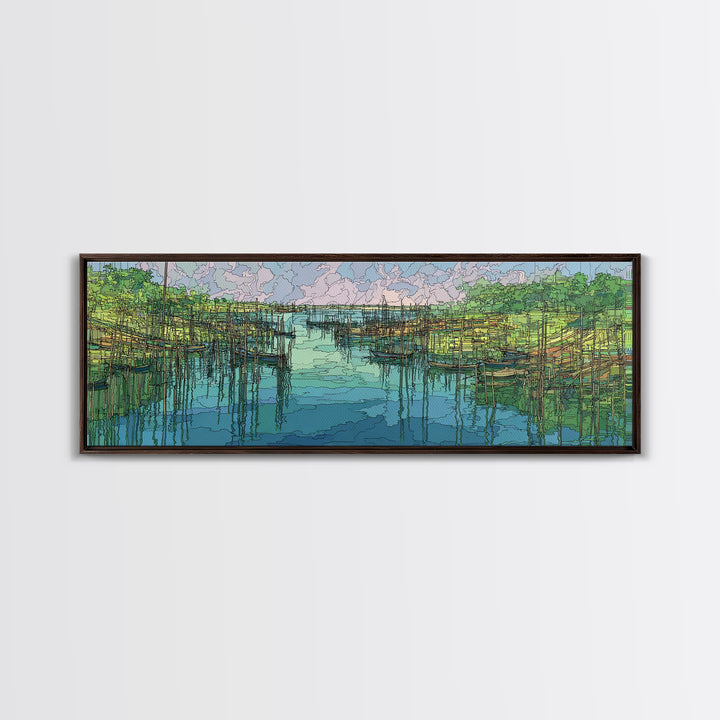 Turquoise Mangrove River Landscape Wall Art, Green Wetland Canvas Print, Nature Scene Art, Boho Coastal Home Decor, Large Living Room Art