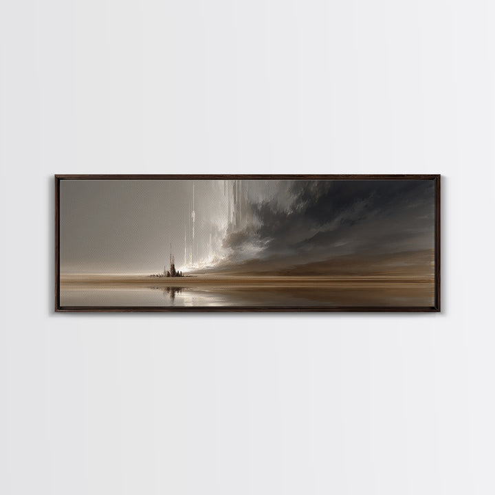 Moody Desert Spire And Stormy Shore Wall Art, Abstract Canvas Print, Neutral Earth Tone Decor, Modern Living Room Art For Office Decor
