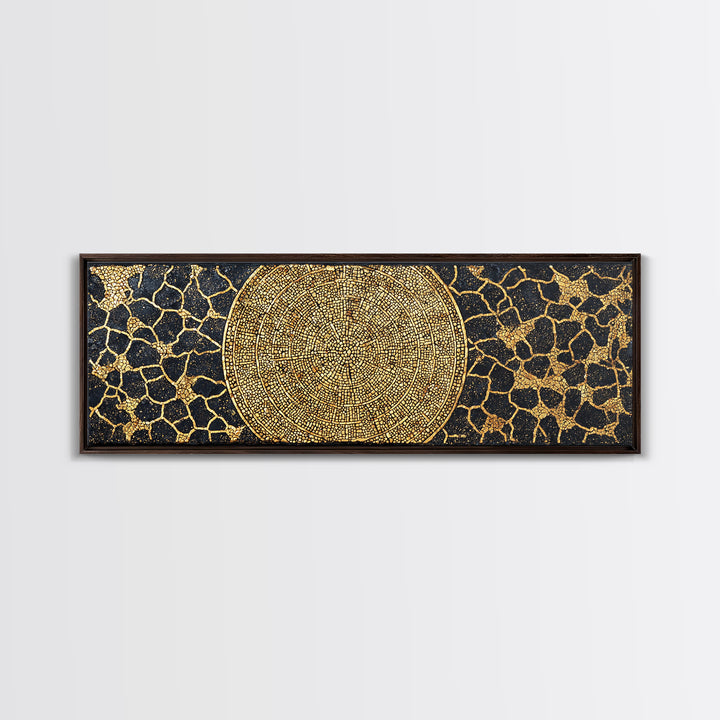 Gold African Mosaic Mandala Canvas Print, Cracked Black Texture, Luxury Abstract Wall Art, Elegant Afrocentric Home Decor