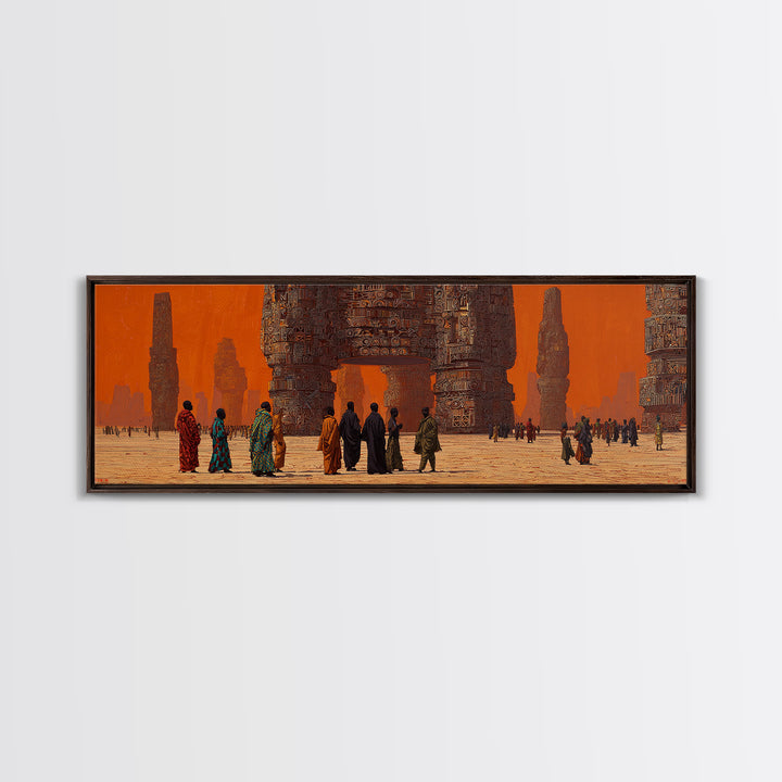 Surreal African Desert Monuments Canvas Print, Orange Ancestral City, Tribal Travelers Wall Art, Afrocentric Home Decor Gift
