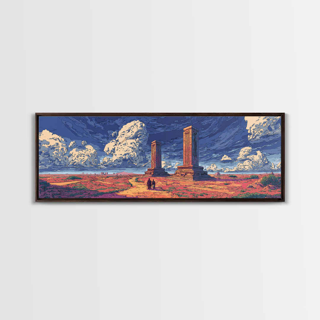 Ancient Desert Columns Under Dramatic Blue Sky Wall Art, African Landscape Print, Ruins Decor, Travel Poster, Living Room Gift