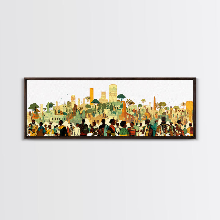 Afrofuturist African City Crowd With Skyline Wall Art, Modern African Art Print, Black Culture Decor, Urban Living Room Gift