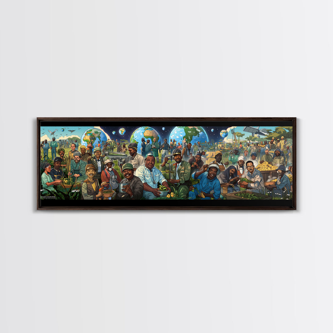 Joyful African Community Feast With Globes Canvas Print, Afrocentric Wall Art, Black Culture Decor, Food Market Kitchen Gift