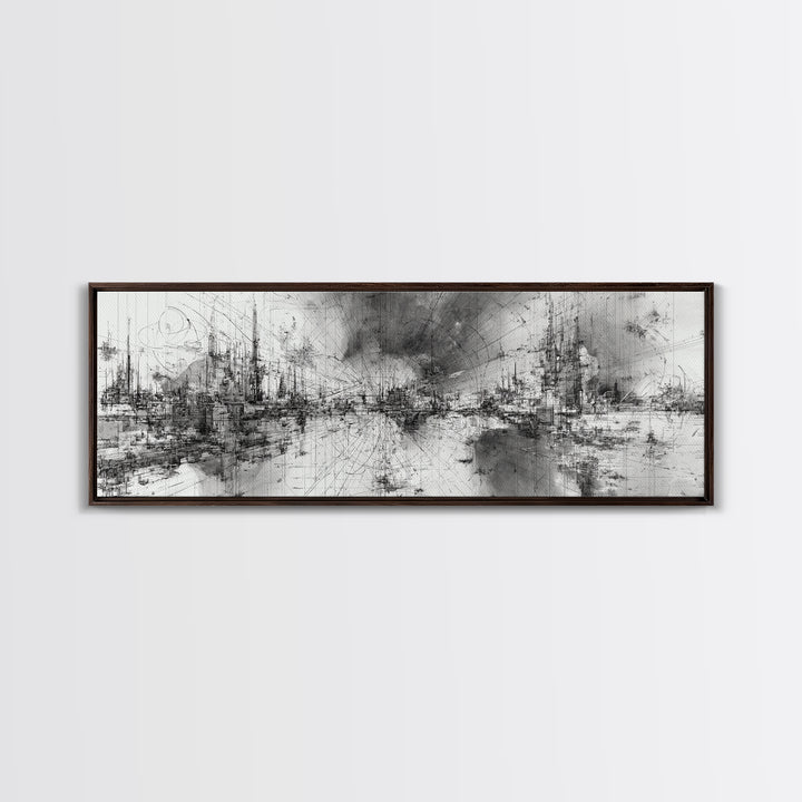 Black And White Abstract City Skyline Wall Art, Modern Canvas Print, Minimalist Office Decor, Urban Gallery Statement Gift