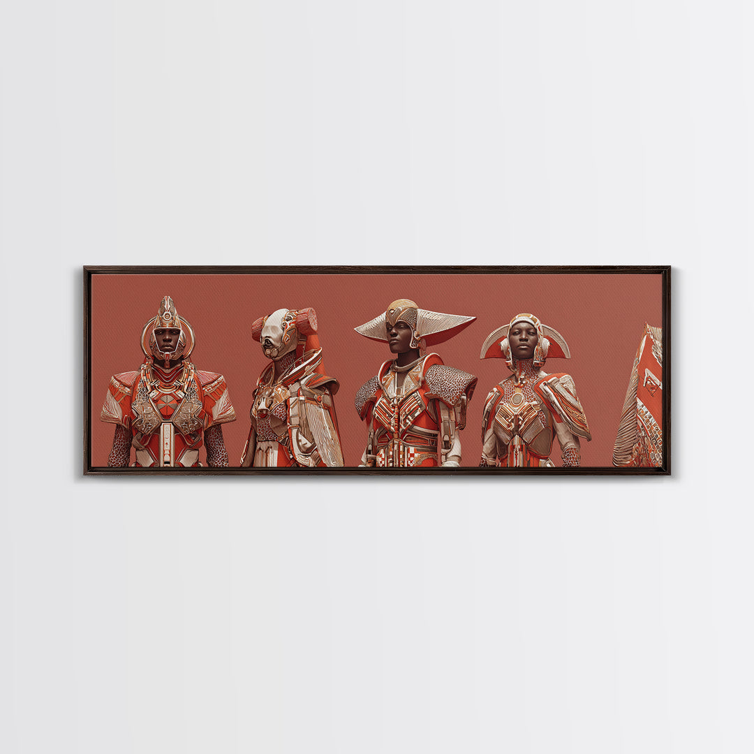 Regal African Futurist Women In Red Armor Wall Art, African Queen, Black Female Art, Afrocentric Decor, Empowerment Gift