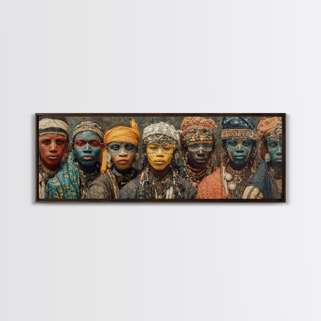 Beaded African Women With Painted Faces Canvas Print, Tribal Queen Portrait Wall Art, Afrocentric Cultural Home Decor Gift