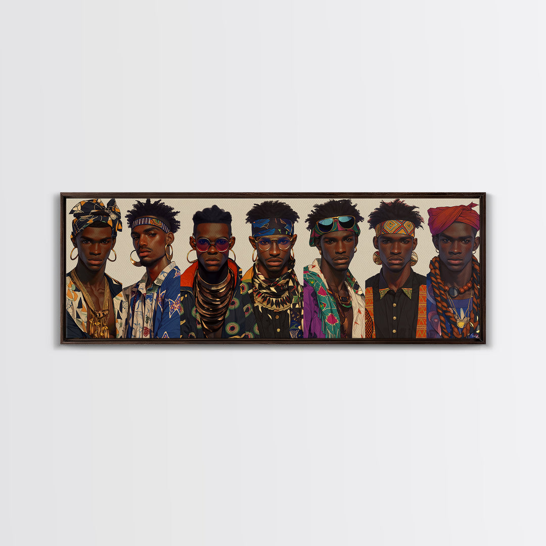 Stylish African Men Fashion Wall Art, Afrocentric Portrait Gallery, Modern Black Culture Decor, Tribal Jewelry Canvas Print