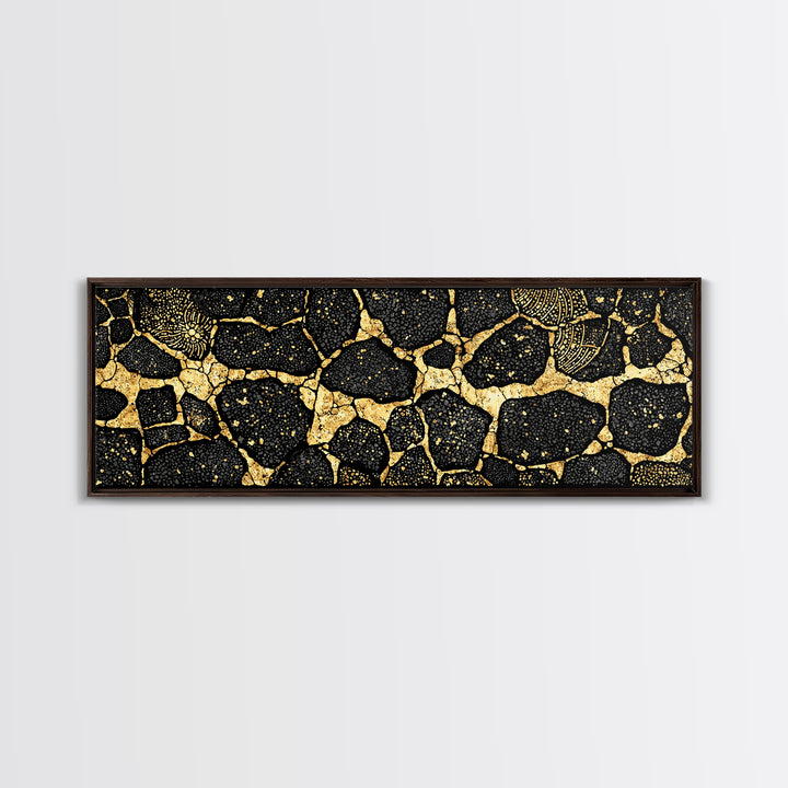 Black And Gold African Abstract Wall Art, Organic Stone Pattern, Luxury Tribal Decor For Elegant Living Room, Modern Geometric Canvas Print