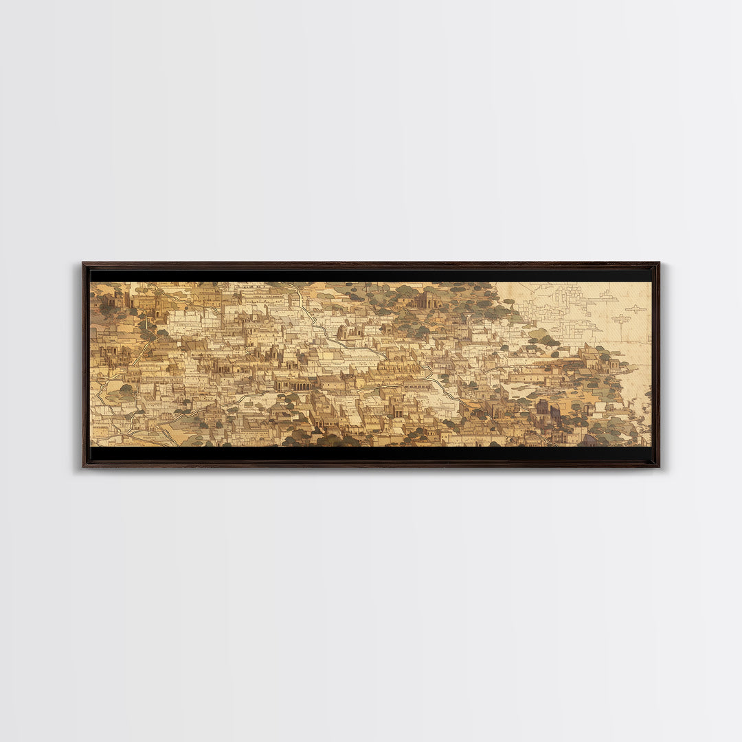 Sepia African Coastal Town Canvas Print, Historic Architecture Map Style, Neutral Cultural Wall Art For Office And Home Decor