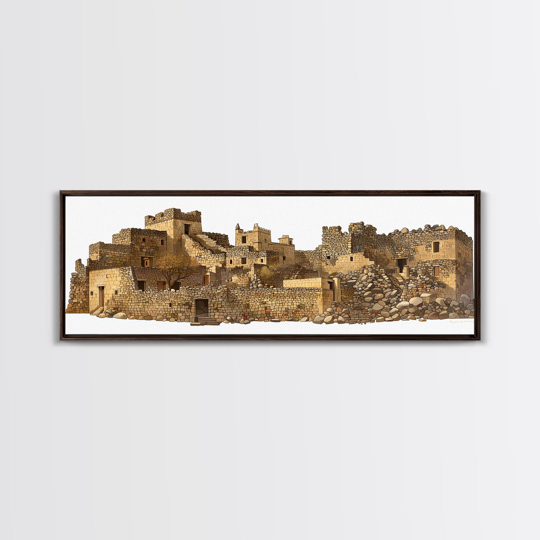 Ancient Desert Stone Village Ruins Wall Art, African Landscape Print, Moroccan Travel Decor, Rustic Cultural Home Decor Gift
