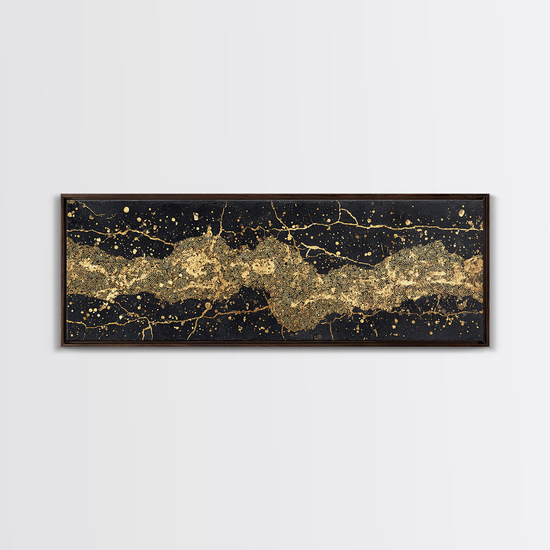 Black And Gold Abstract African Art Canvas Print, Luxury Modern Wall Decor, Textured Map Inspired Statement Home Decor Gift