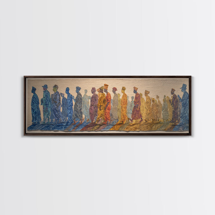 Walking African Silhouettes On Textile Wall Art, Mud Cloth Inspired Decor, Colorful Tribal Figures, Boho Cultural Print Gift