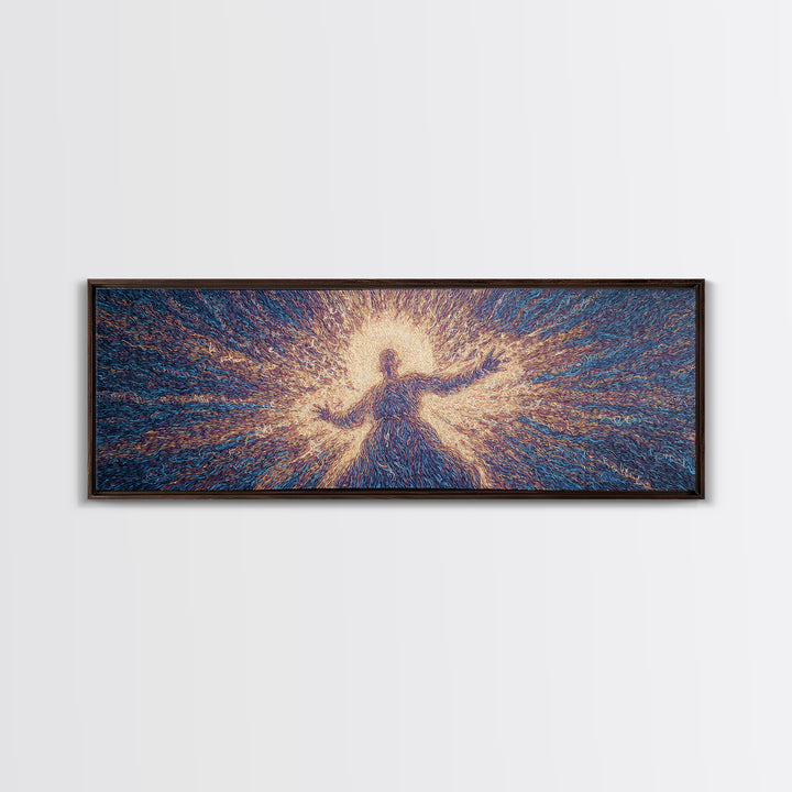 Radiant Dancing Spirit In Blue And Gold Wall Art, Abstract African Art, Mystical Wall Art, Spiritual Home Decor Gift For Living Room