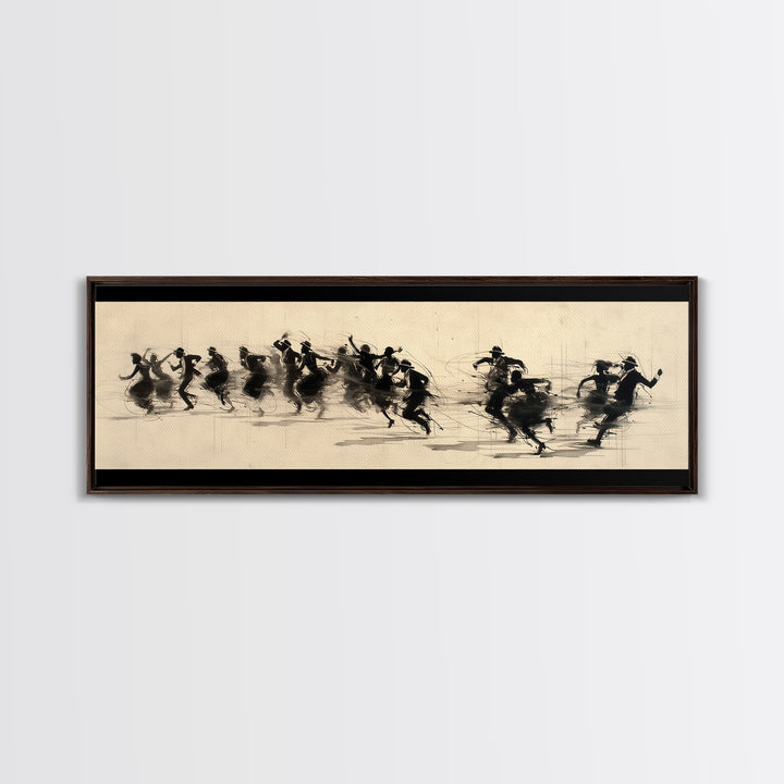 Sepia Polo Riders Racing Across Field Wall Art, African Safari Art, Dynamic Sports Canvas Print, Rustic Living Room Decor