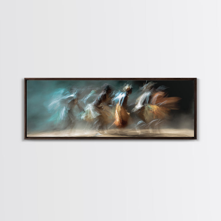 Blurred African Dancers In Blue And Amber Motion Wall Art, Afrocentric Canvas Decor, Cultural Dance Print, Living Room Art