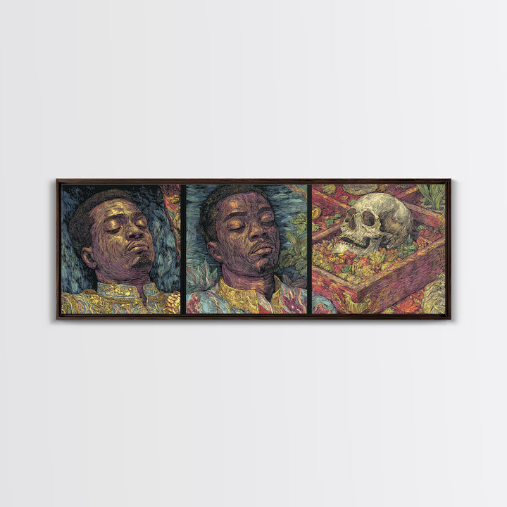 Triptych African Man Portrait With Skull Still Life Canvas Print, Contemporary Black Art, Cultural Wall Decor, Gallery Art