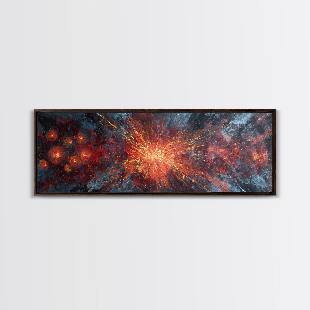 Exploding Nebula Canvas Print, Red Gold Galaxy Abstract Wall Art, Modern Space Decor, Large Statement Artwork For Living Room