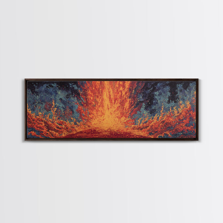 Fiery Abstract Ocean Wave Wall Art, Orange Blue Seascape Canvas, Modern African Inspired Decor, Bold Living Room Statement