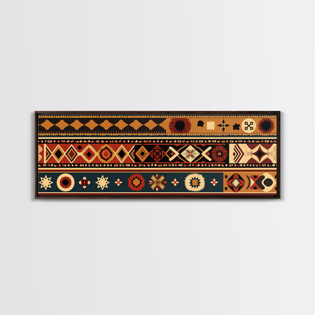 African Geometric Textile Pattern Canvas Print, Tribal Wall Decor, Ankara Motif Art, Boho Afrocentric Living Room Decor Gift