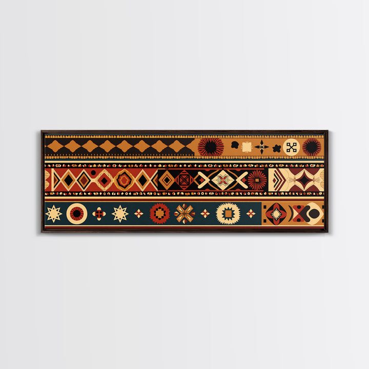 African Geometric Textile Pattern Canvas Print, Tribal Wall Decor, Ankara Motif Art, Boho Afrocentric Living Room Decor Gift