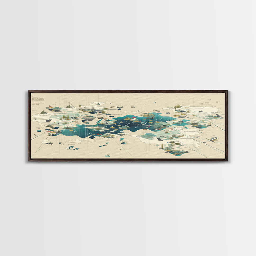 Abstract Teal Island Cartography Canvas Print, Modern Geometric Wall Art, Minimalist Office Decor, Contemporary Home Gift