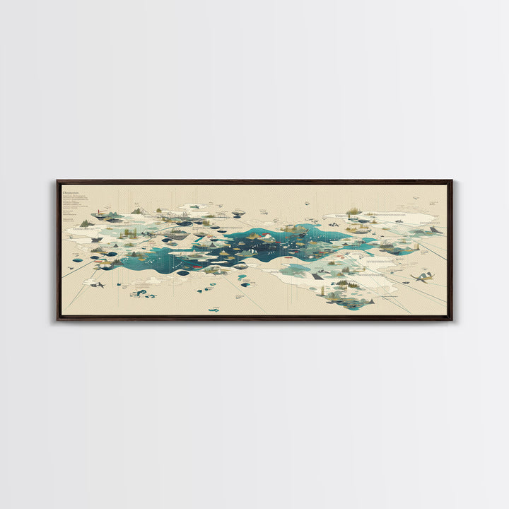 Abstract Teal Island Cartography Canvas Print, Modern Geometric Wall Art, Minimalist Office Decor, Contemporary Home Gift