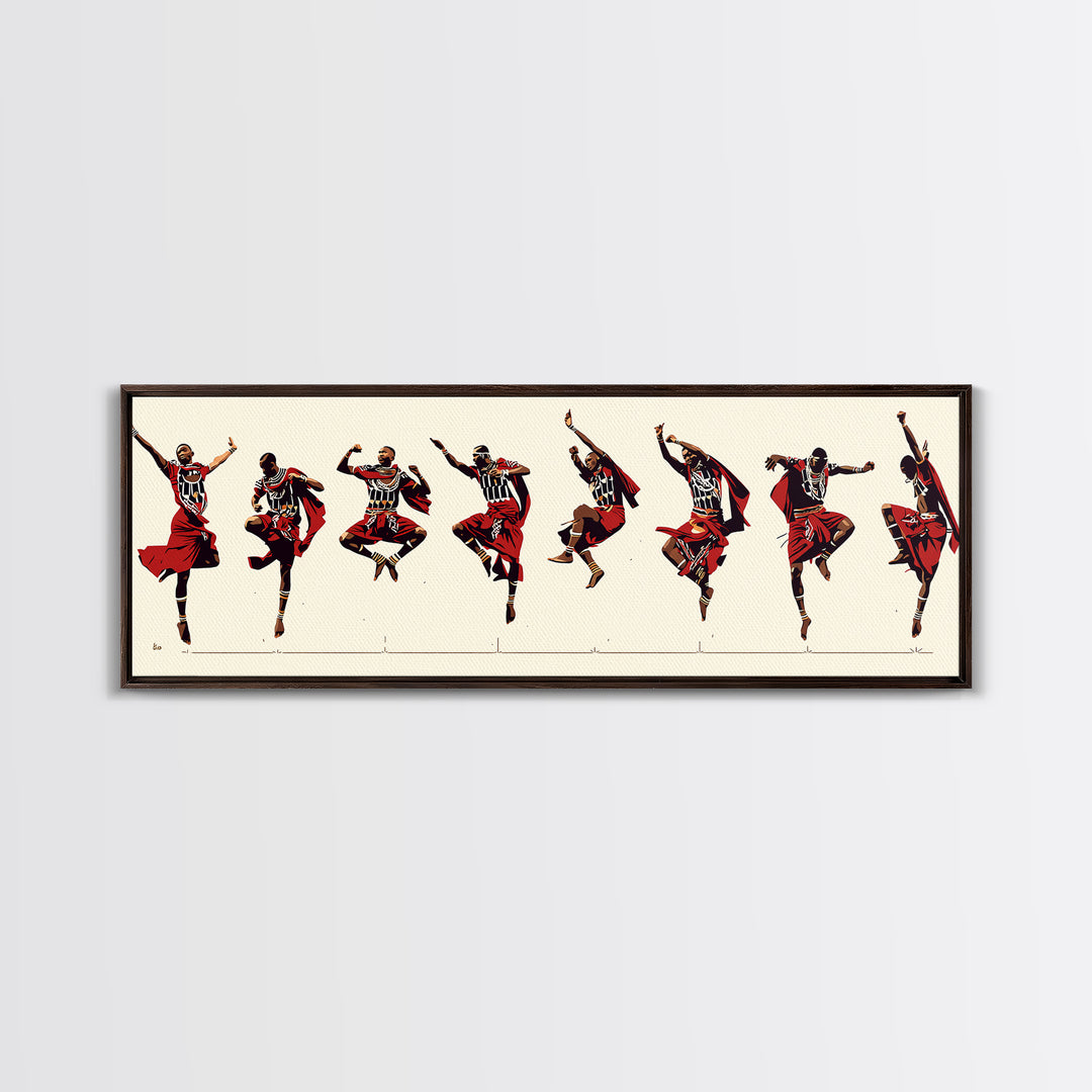 Traditional Maasai Dance Line Canvas Print, African Art Prints, Red Tribal Wall Decor, Afrocentric Culture Gift For Home