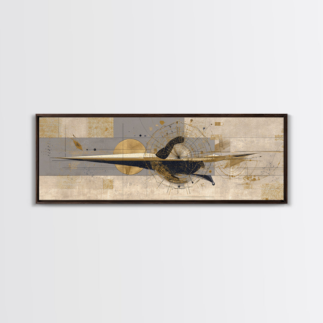 Elegant Abstract Black Bird Canvas Print, Gold Beige Modern Wall Art, African Inspired Decor, Luxury Contemporary Home Gift