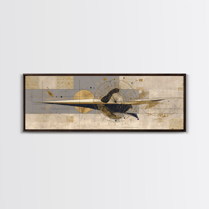 Elegant Abstract Black Bird Canvas Print, Gold Beige Modern Wall Art, African Inspired Decor, Luxury Contemporary Home Gift